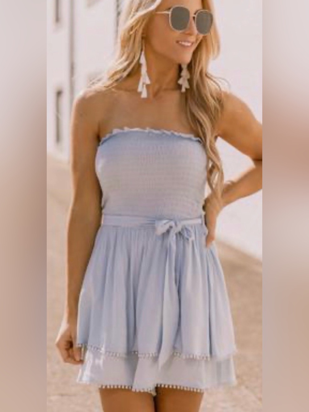 Pink Lily Light Blue Strapless Romper